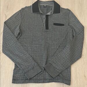 Hugo Boss Men's Charcoal and Black Polo Shirt Long Sleeve